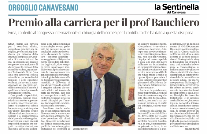 Premio alla carriera per il prof. Bauchiero